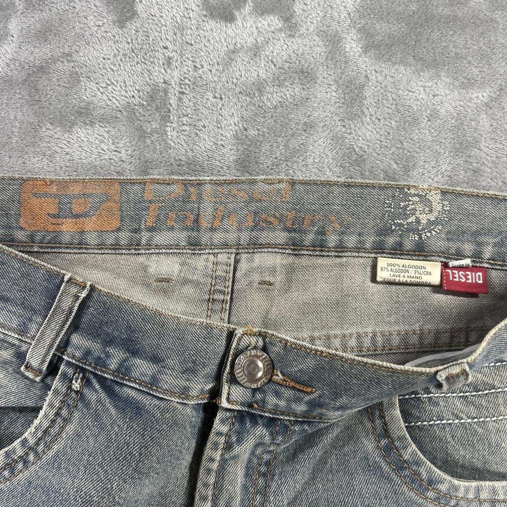 Diesel Industry Jeans Mens 35x30 Blue Light Wash Slim Tapered Distressed Stretch - Picture 7 of 16